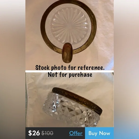 Antique French style crystal ashtray set (3) with hand (cigarette holder) & trim - Picture 13 of 15